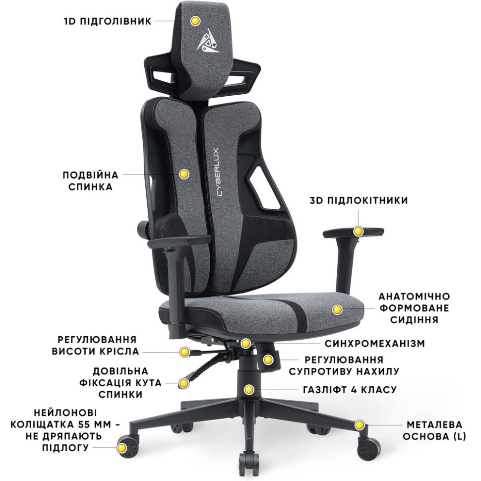 Геймерське крісло V8 Fabric Cyberlux GM-V8 FG, Grey