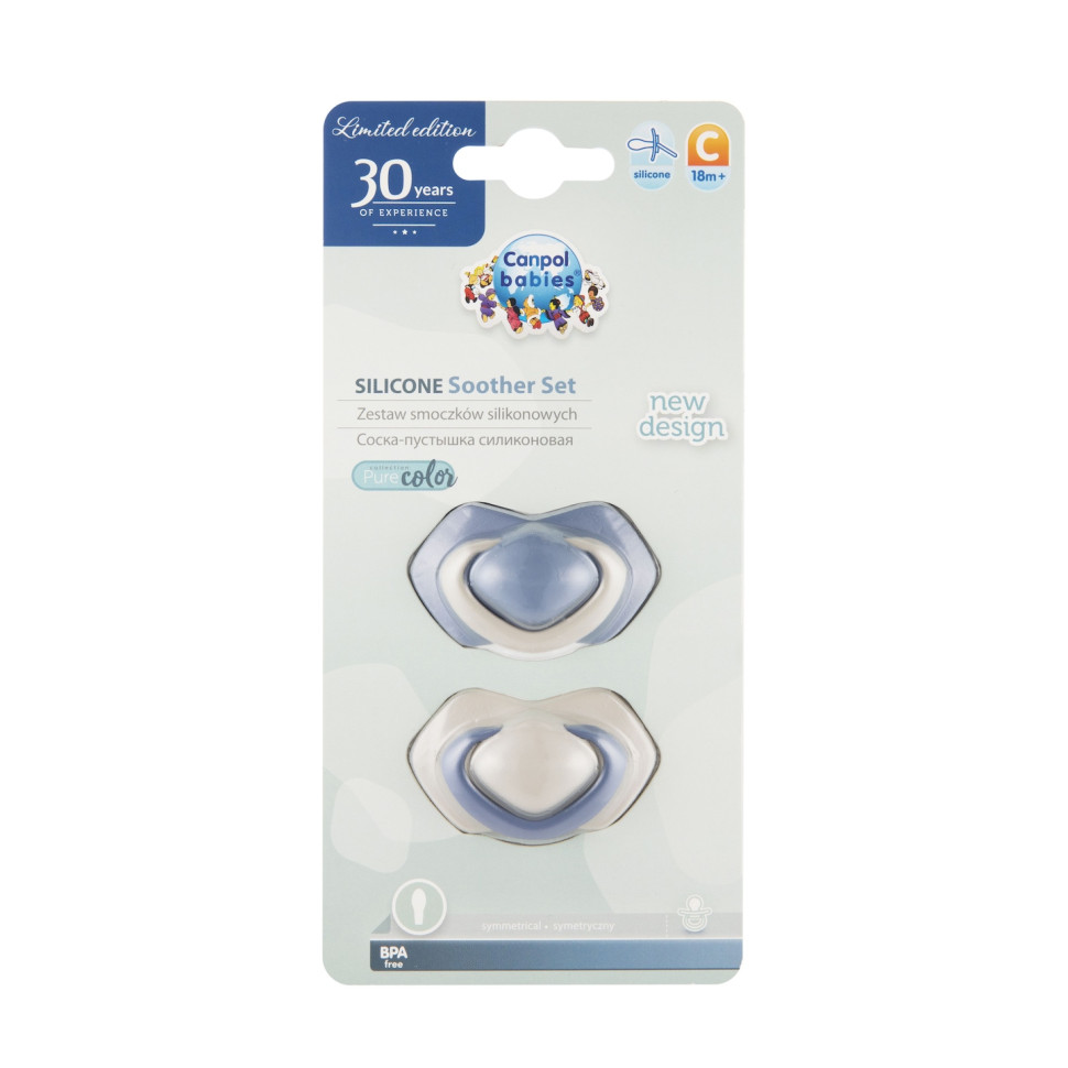 Пустышка силиконовая симметричная Pure Color Canpol babies 22/646_blu 18+ месяцев