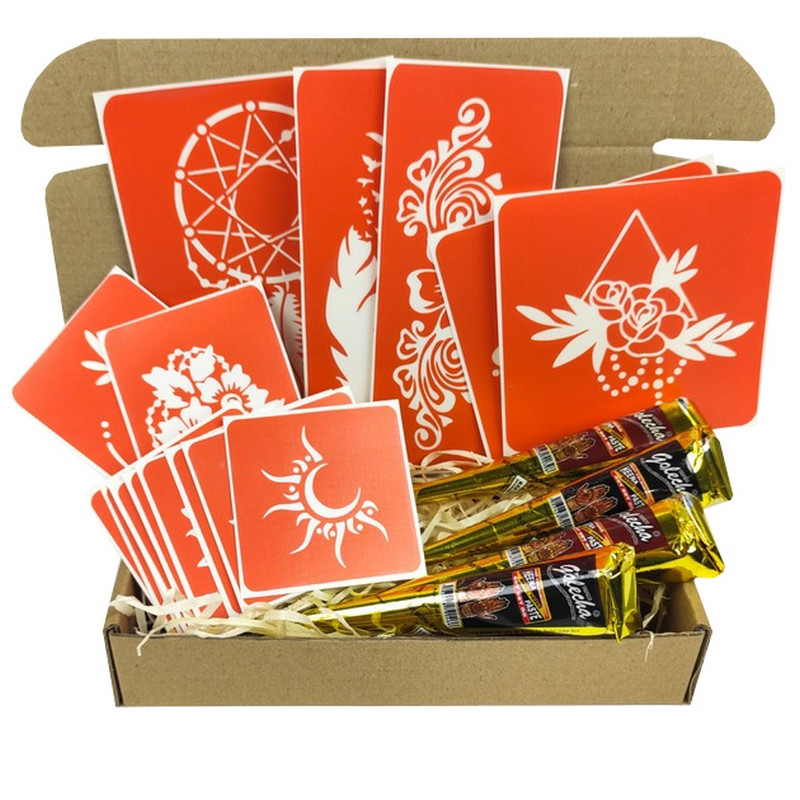 Набор цветной хны с трафаретами для био-тату №6 Fresh Tattoo color-henna-set-06