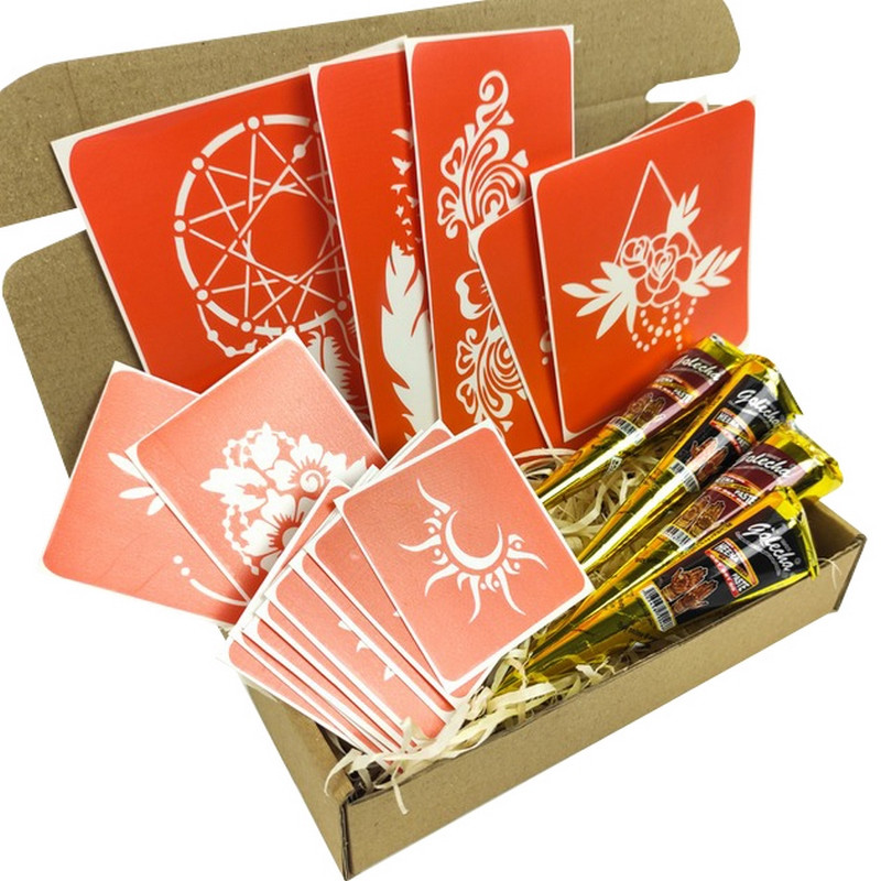 Набор цветной хны с трафаретами для био-тату №6 Fresh Tattoo color-henna-set-06