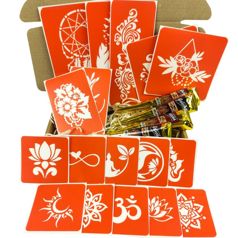 Набор цветной хны с трафаретами для био-тату №6 Fresh Tattoo color-henna-set-06