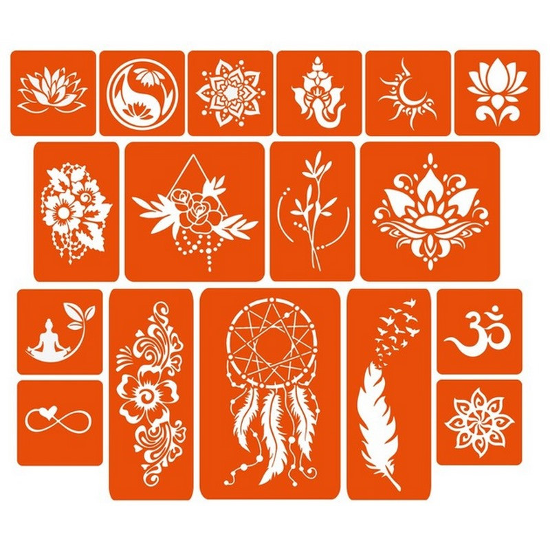 Набор цветной хны с трафаретами для био-тату №6 Fresh Tattoo color-henna-set-06