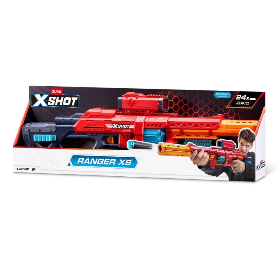 Швидкострільний бластер Excel-S1 RANGER X8 X-Shot 36674R 24 патрона, стріляє на відстань до 27 метрів