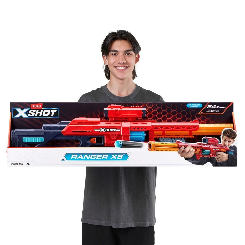 Швидкострільний бластер Excel-S1 RANGER X8 X-Shot 36674R 24 патрона, стріляє на відстань до 27 метрів