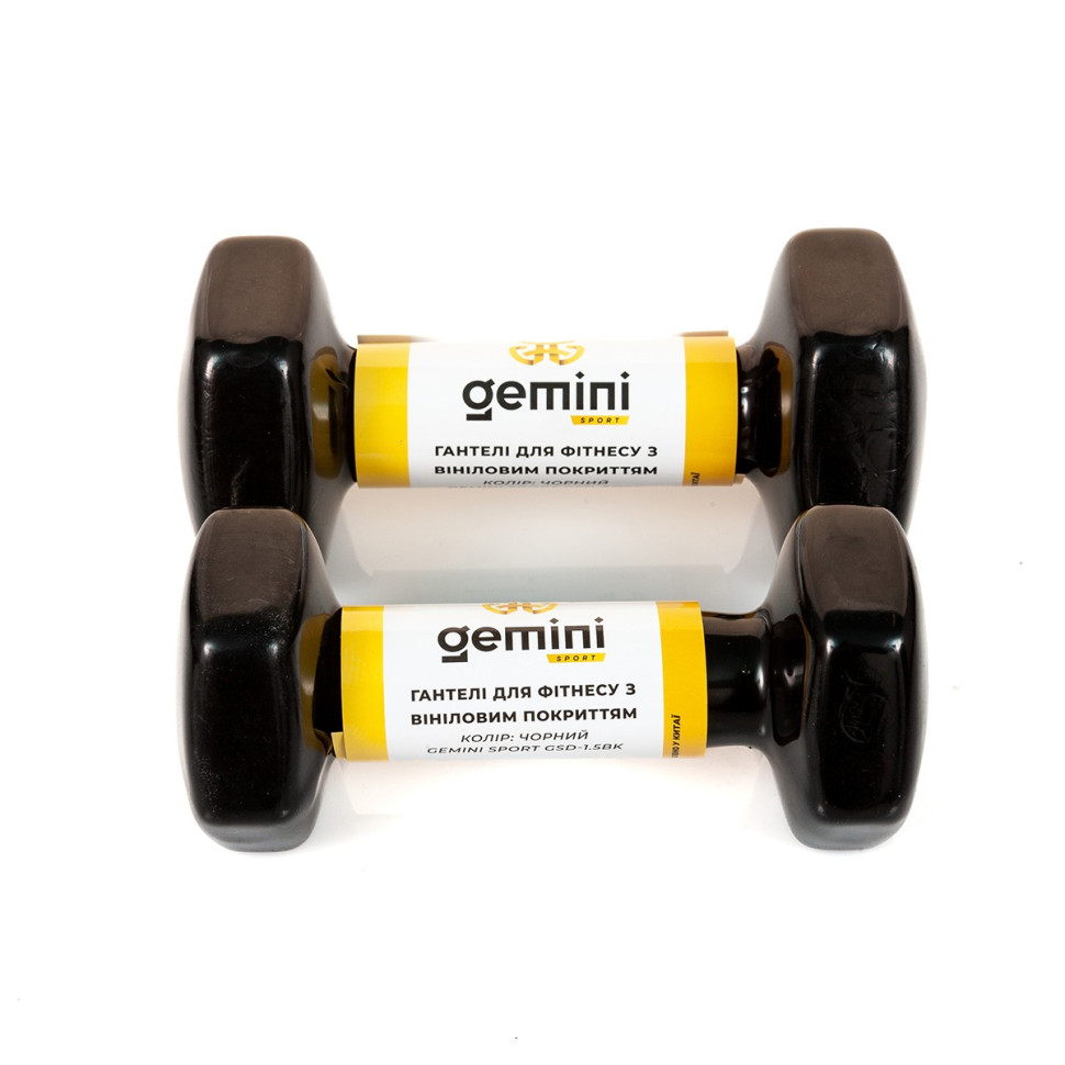 Гантели для фитнеса с виниловым покрытием Gemini Sport GSD-2.0BK 2 шт, по 2 кг, черные