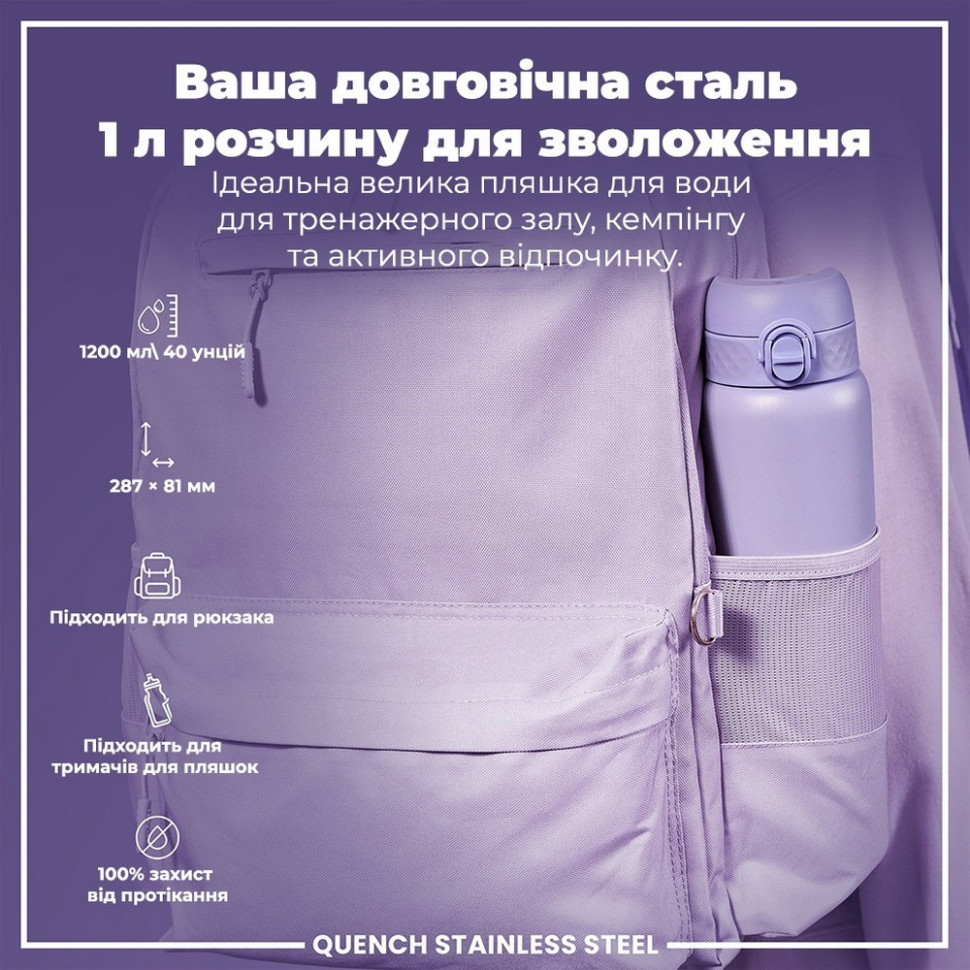 Бутылка для воды металлическая Stainless Steel ION8 I8SS1000PERI 1200 мл, Periwinkle