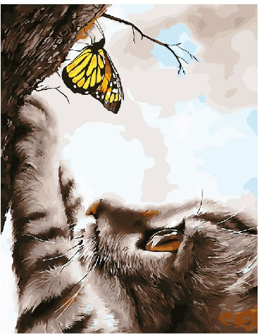 Картина за номерами. Brushme "Котик і метелик" GX21648 по цене 240 грн.