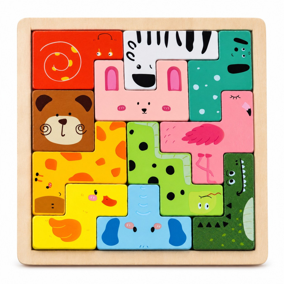 Деревянная логическая игра Animal Tetris Bambi C9405 с заданиями, 11 фигурок животных
