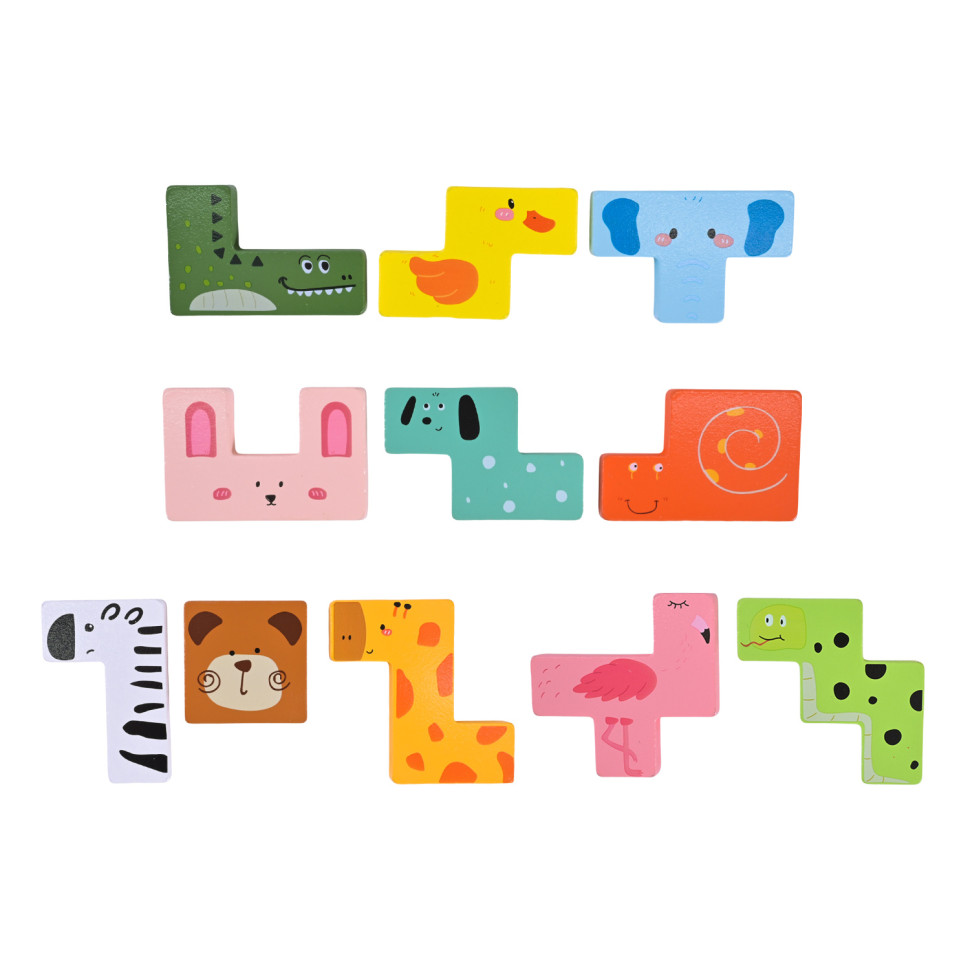 Деревянная логическая игра Animal Tetris Bambi C9405 с заданиями, 11 фигурок животных