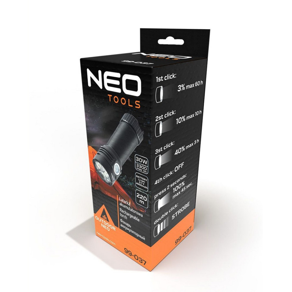 Ліхтар ручний акумуляторний Neo Tools 99-037 чорний 3300 люмен
