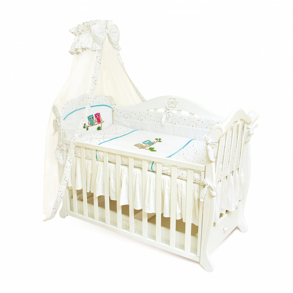 Комплект постельного белья для новорожденного Совы Twins 4073-A-021, 7 элементов