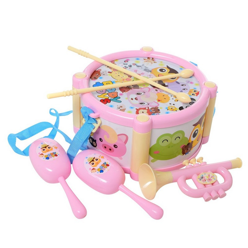 Дитячі Музичні інструменти Bambi 890-18 (Pink) барабан, дудка, маракаси