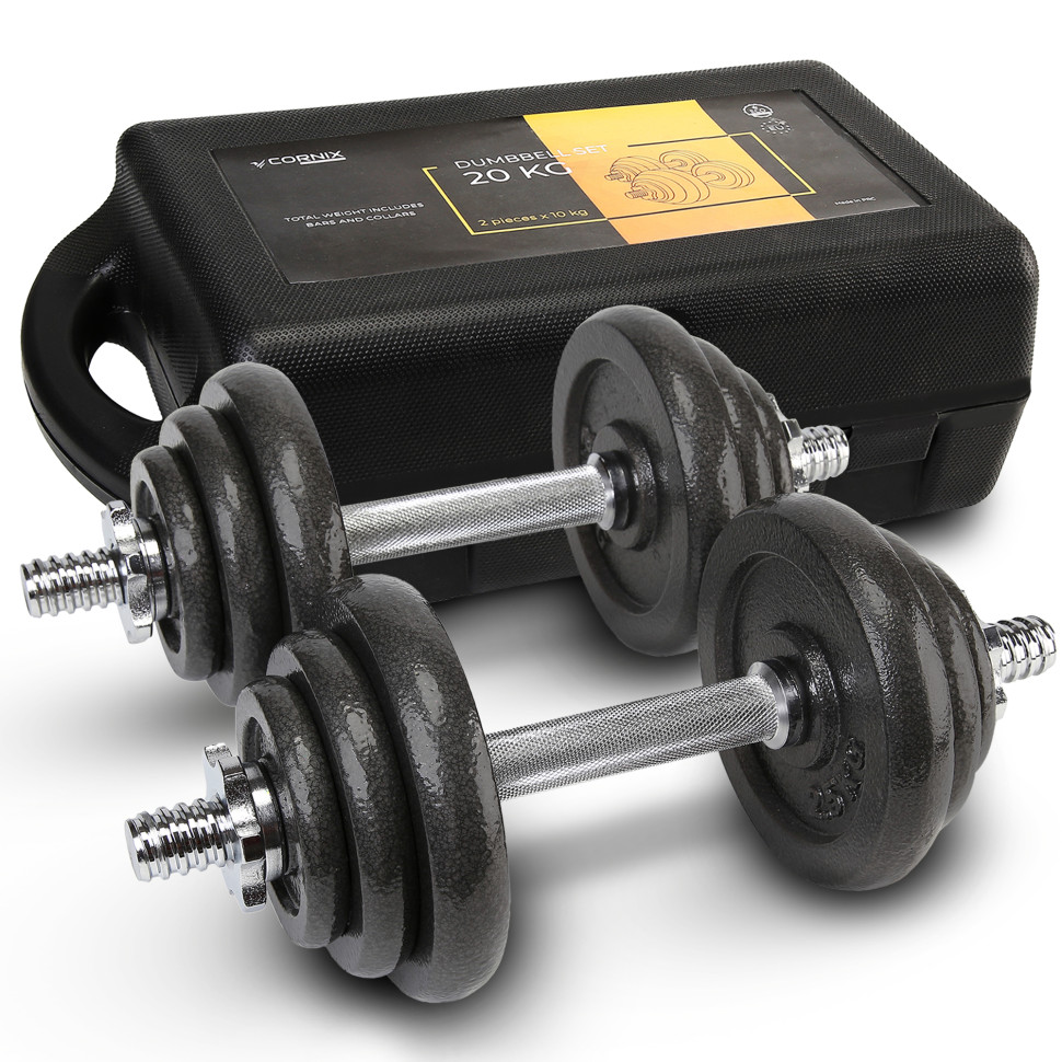 Гантели разборные металлические 2x10 кг Cornix XR-0441 в кейсе, черный