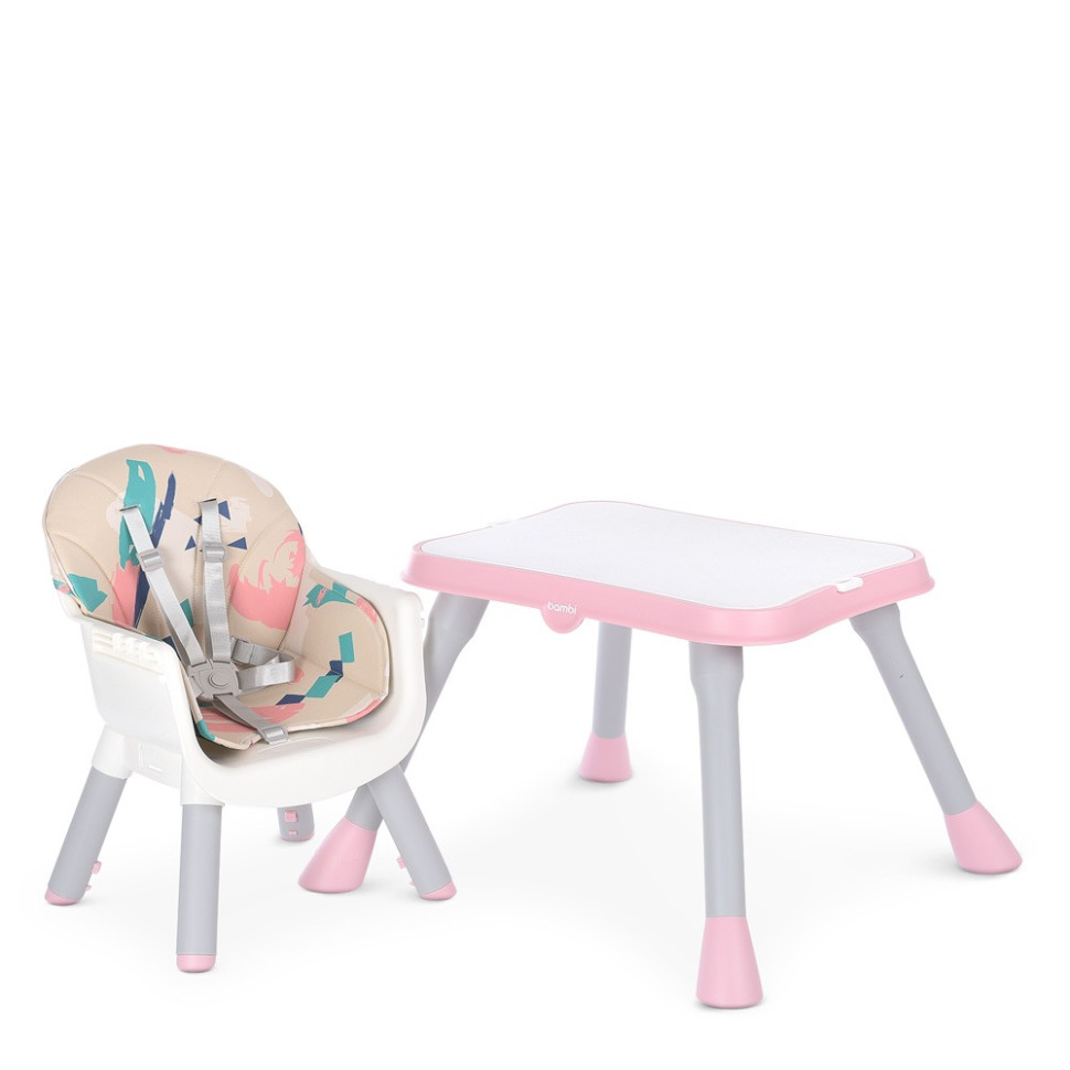 Стульчик для кормления Bambi M 5672-8, трансф, 3в1 (столик, Стульчик для кормления, лего) розовый