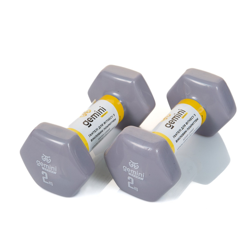 Гантели для фитнеса с виниловым покрытием Gemini Sport GSD-2.0GRAY 2 шт, по 2 кг, серые