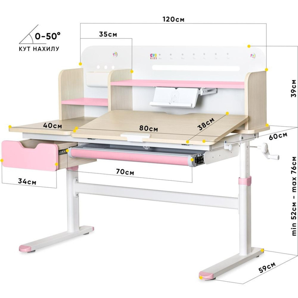 Дитячий стіл Evo-kids TH-360 TG/PN Plus, Pink