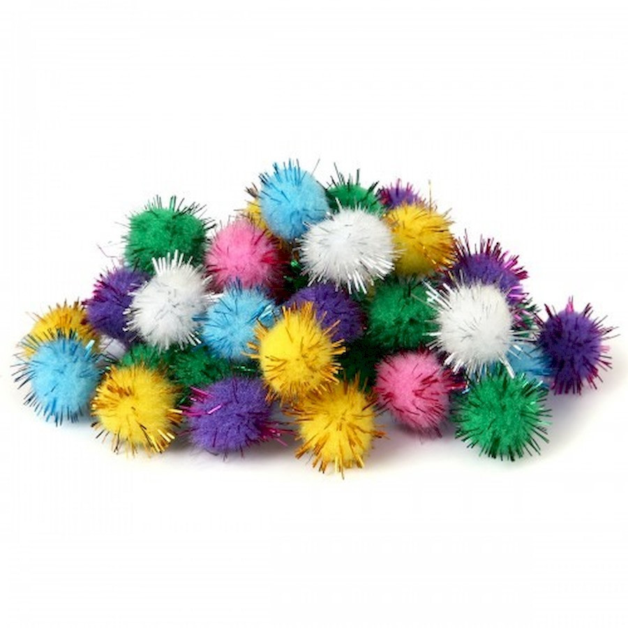 Декоративные помпоны с люрексом для творчества Santi 954656 цветные, d-15 мм, 54 шт