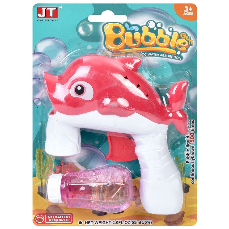 Мыльные пузыри Пистолет-дельфин Bambi JT6903(Red) 13 см, механический, запаска 7,5 см