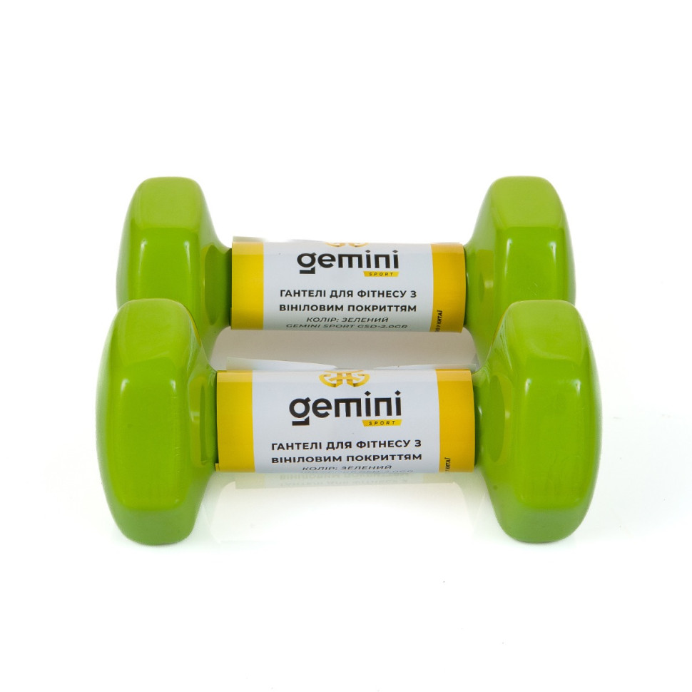 Гантели для фитнеса с виниловым покрытием Gemini Sport GSD-2.0GR 2 шт, по 2 кг, зеленые