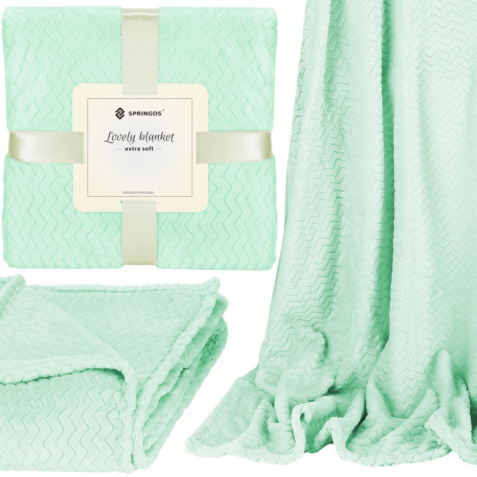 Плед-покрывало Extra Soft Springos HA7121 мятный 70 x 160 см