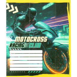 Тетрадь ученическая "Мотокрос" Leader 012-500103K-5 в клетку, 12 листов (959050)