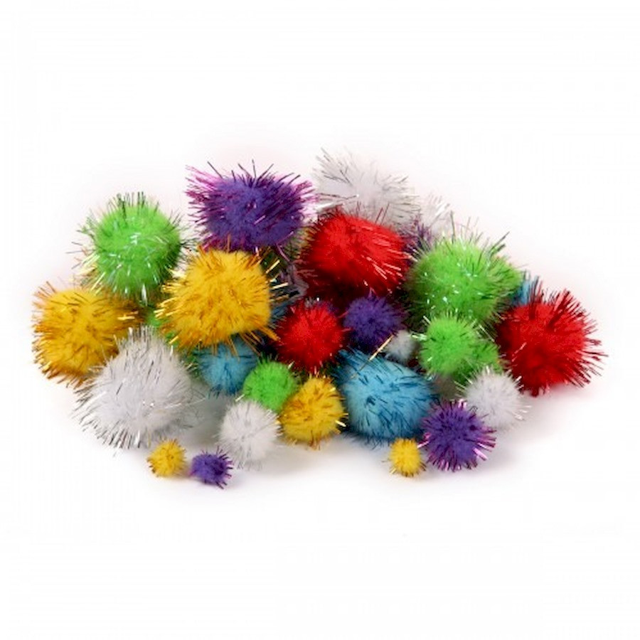 Декоративні помпони з люрексом для творчості Santi 955438 d-8 мм, 15 мм, 25 мм, 54 шт