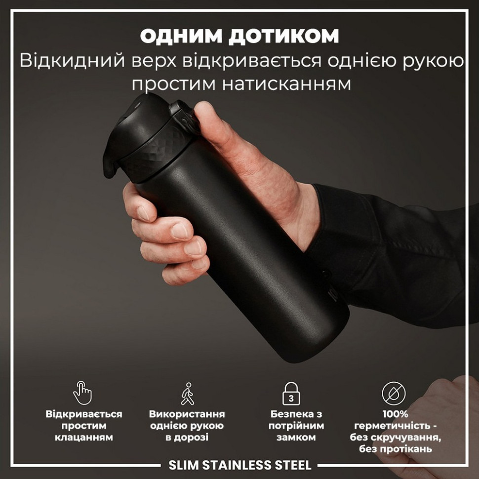Пляшка для води металева Stainless Steel ION8 I8SS600BLK 600 мл, Black