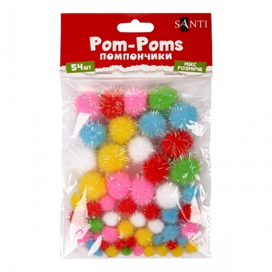 Декоративні помпони з голографічним люрексом Santi 955439 d-8 мм, 12 мм, 20 мм, 54 шт
