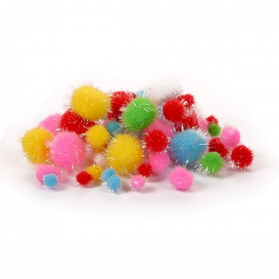 Декоративні помпони з голографічним люрексом Santi 955439 d-8 мм, 12 мм, 20 мм, 54 шт