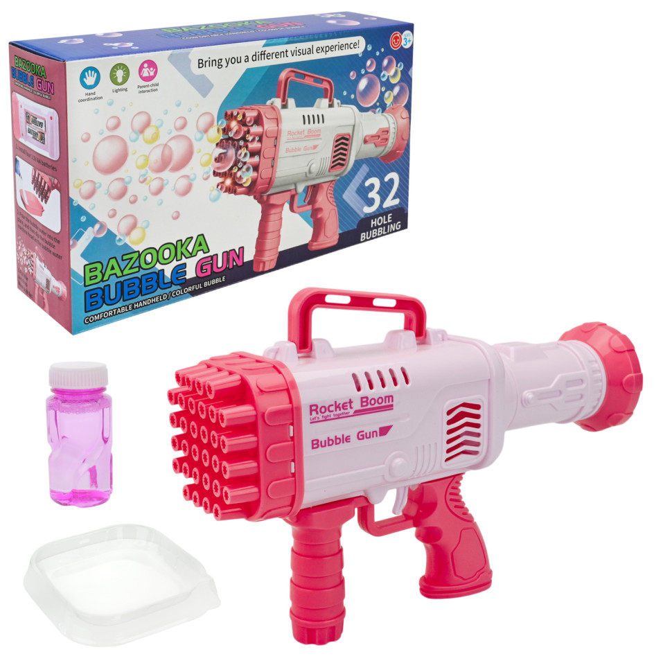 Генератор мыльных пузырей Бластер Bambi 009(Pink) 1 емкость с мыльной жидкостью и тарелочка