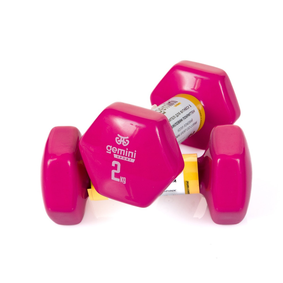 Гантели для фитнеса с виниловым покрытием Gemini Sport GSD-2.0PINK 2 шт, по 2 кг, розовые