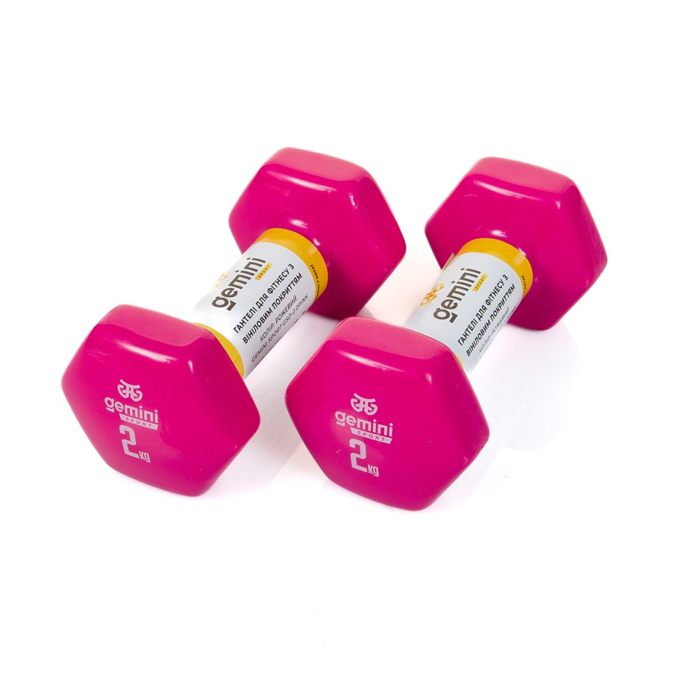 Гантели для фитнеса с виниловым покрытием Gemini Sport GSD-2.0PINK 2 шт, по 2 кг, розовые