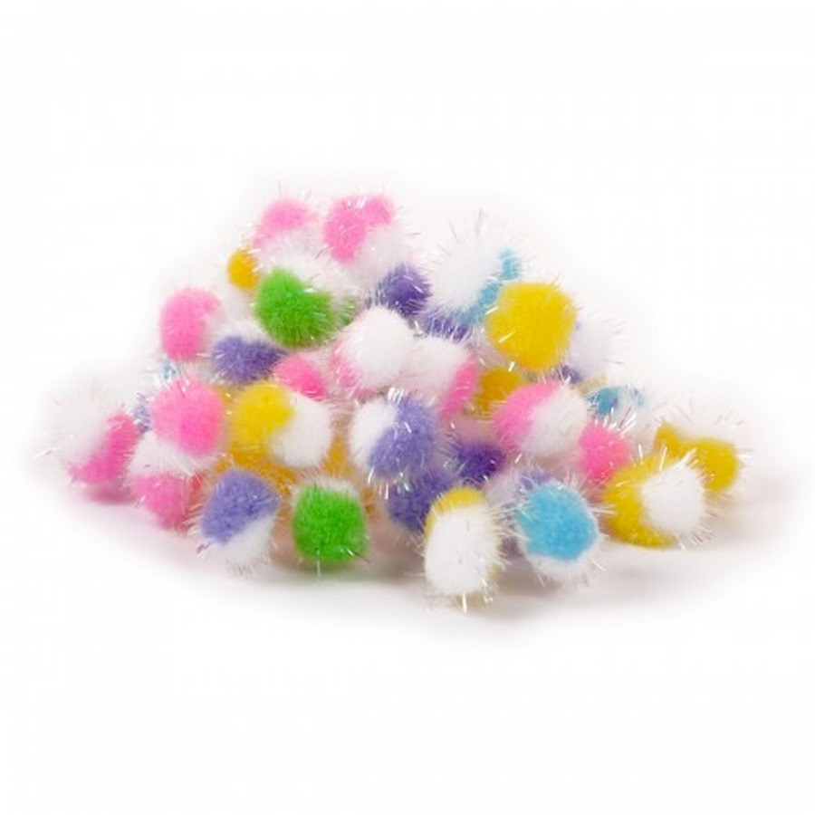 Декоративные помпоны с голографическим люрексом Santi 955445 двухцветные, микс 5 цветов, d-15 мм, 50 шт