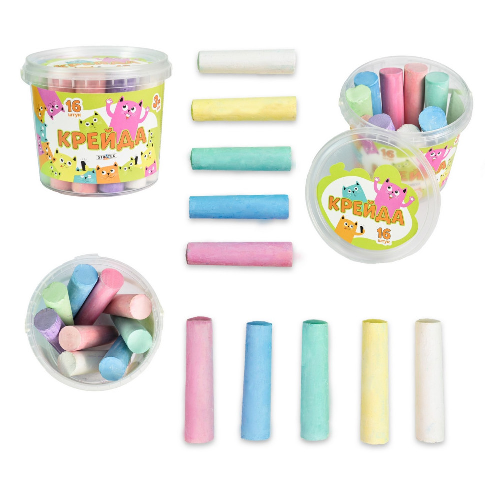 Крейда для малювання на асфальті Strateg 50139ST 16 штук, різнокольорова