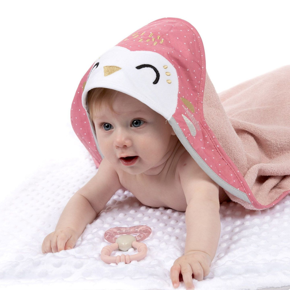Детское полотенце после купания Сова Canpol babies 26/801_pin с капюшоном 100x100 см