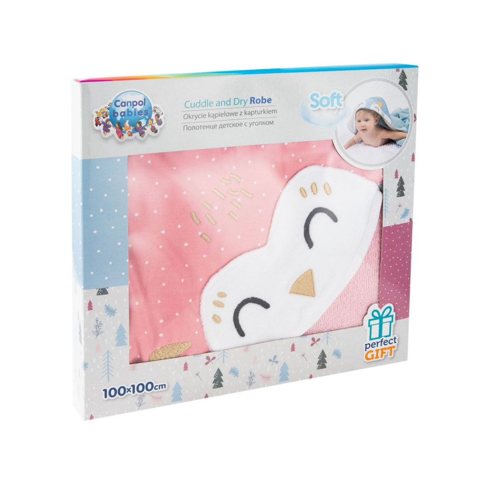 Детское полотенце после купания Сова Canpol babies 26/801_pin с капюшоном 100x100 см
