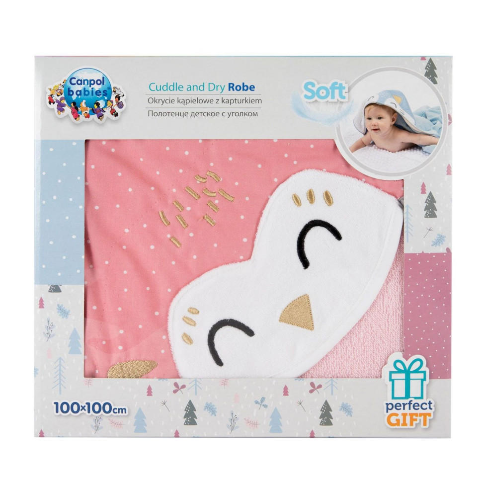 Детское полотенце после купания Сова Canpol babies 26/801_pin с капюшоном 100x100 см