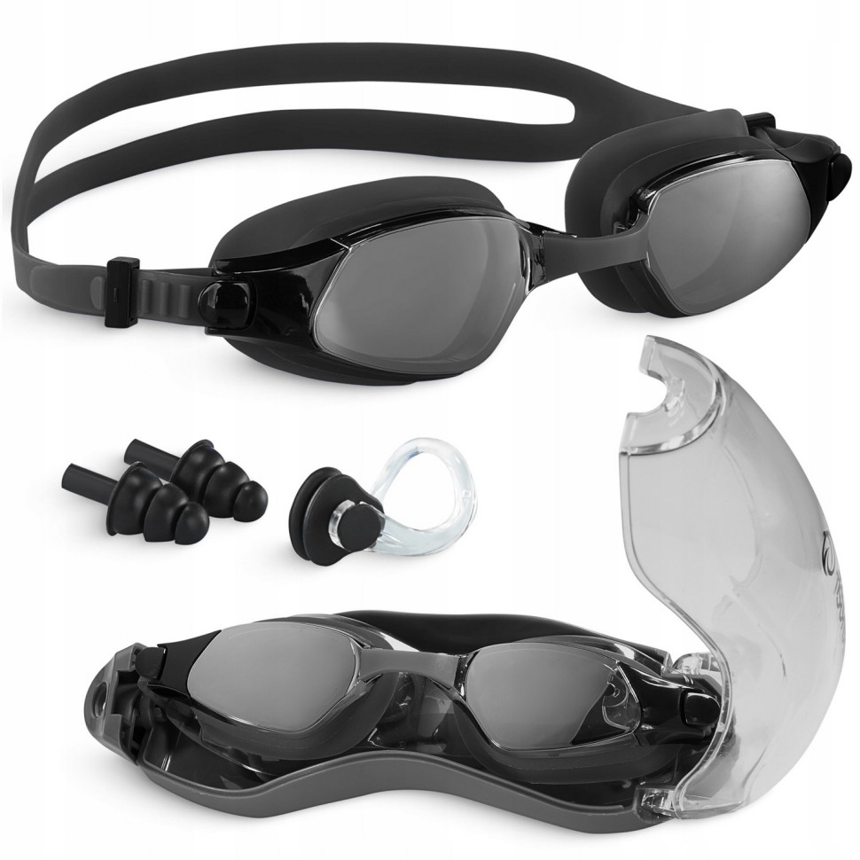 Окуляри для плавання 3 в 1 Anti-Fog TSUNAMI P-5905973401760 чохол, беруші та затискач для носа, Black