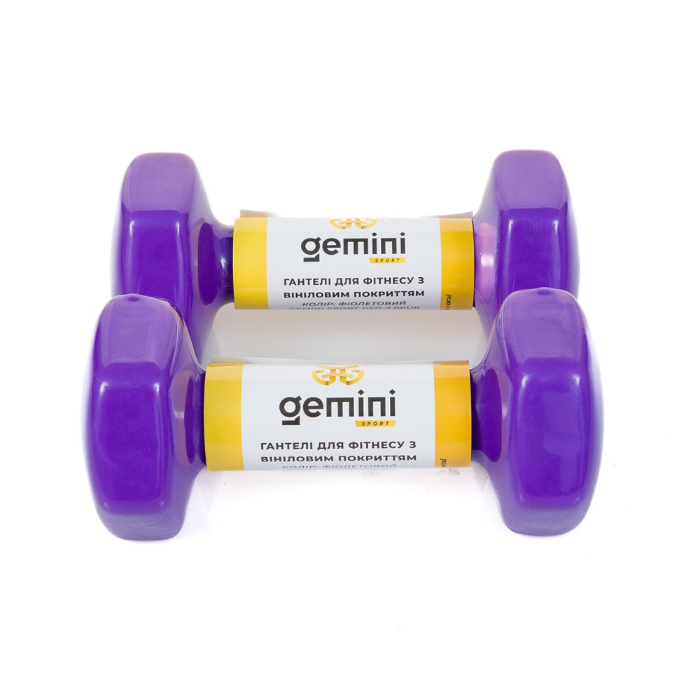Гантели для фитнеса с виниловым покрытием Gemini Sport GSD-2.0PUR 2 шт, по 2 кг, фиолетовые