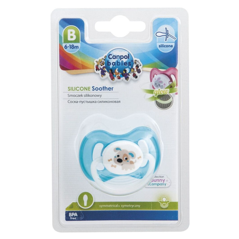 Дитяча силіконова пустушка Bunny & Company Canpol babies 23/269_tur світиться у темряві