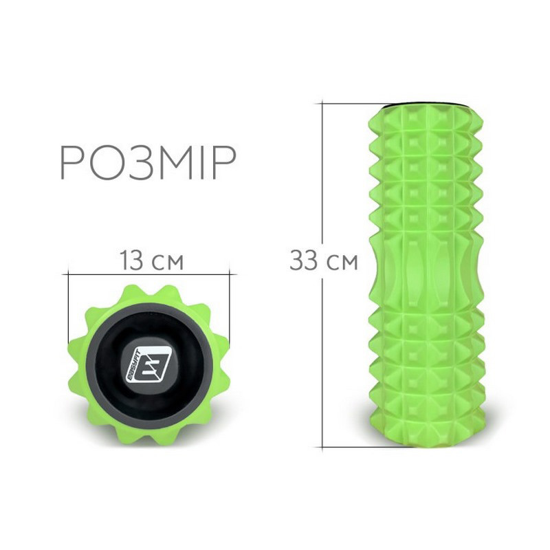 Массажный ролик Grid Rolle 1.2 EasyFitr EF-2022a-GN 33 см, с заглушками с двух сторон, салатовый