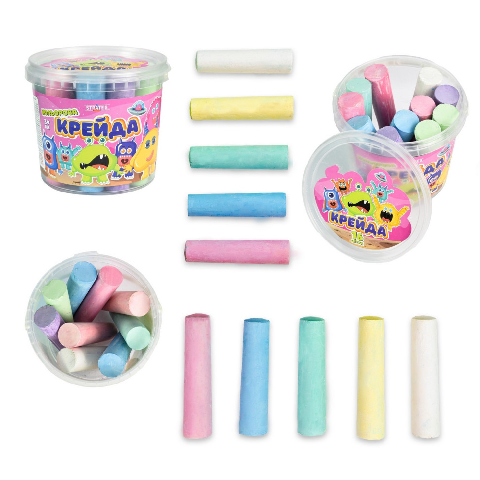 Крейда для малювання на асфальті Strateg 50138ST 16 штук, різнокольорова