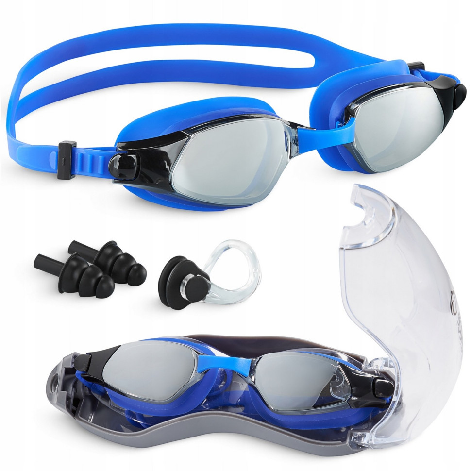 Окуляри для плавання 3 в 1 Anti-Fog TSUNAMI P-5905973401784 чохол, беруші та затискач для носа, Blue
