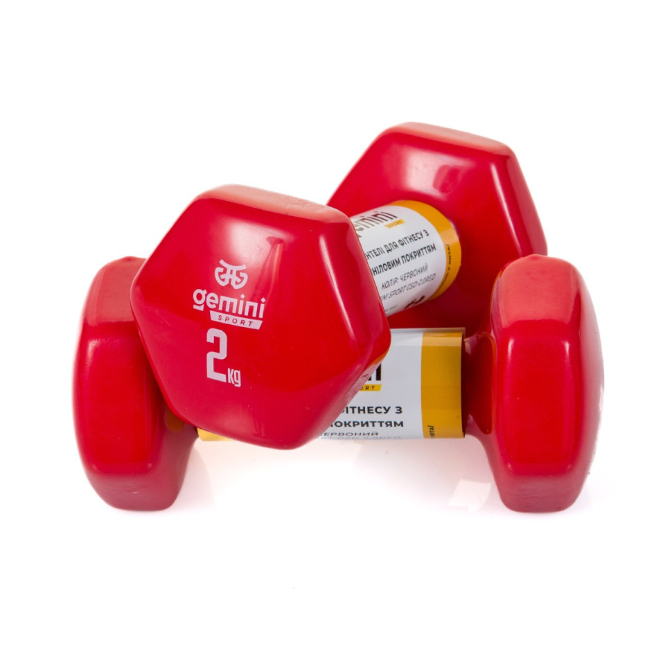 Гантели для фитнеса с виниловым покрытием Gemini Sport GSD-2.0RED 2 шт, по 2 кг, красные