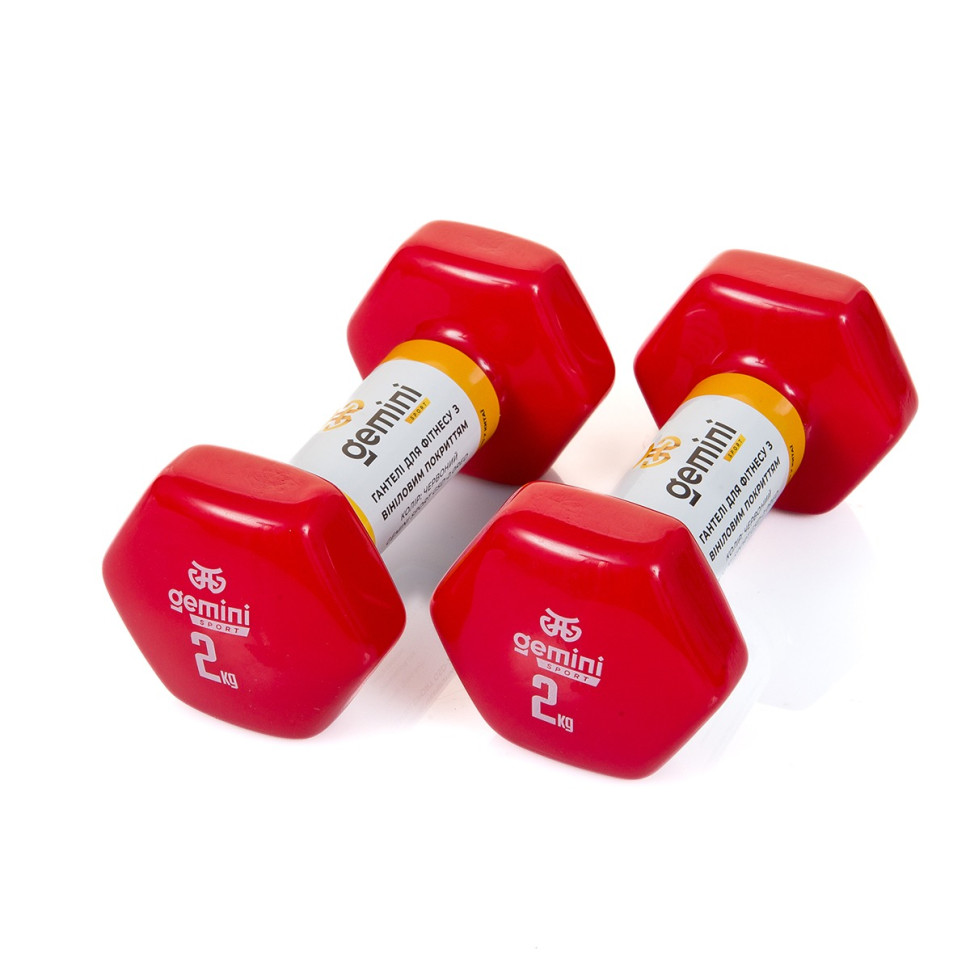 Гантели для фитнеса с виниловым покрытием Gemini Sport GSD-2.0RED 2 шт, по 2 кг, красные