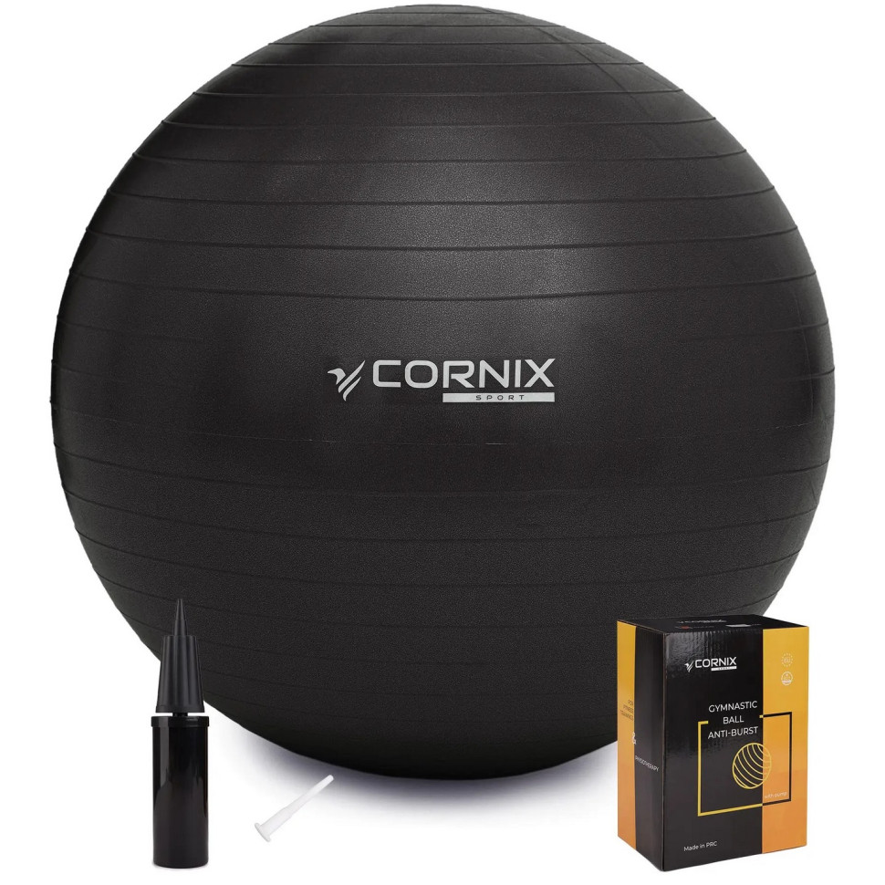 М'яч для фітнесу (фітбол) Cornix XR-0020 Black 65 см, Anti-Burst