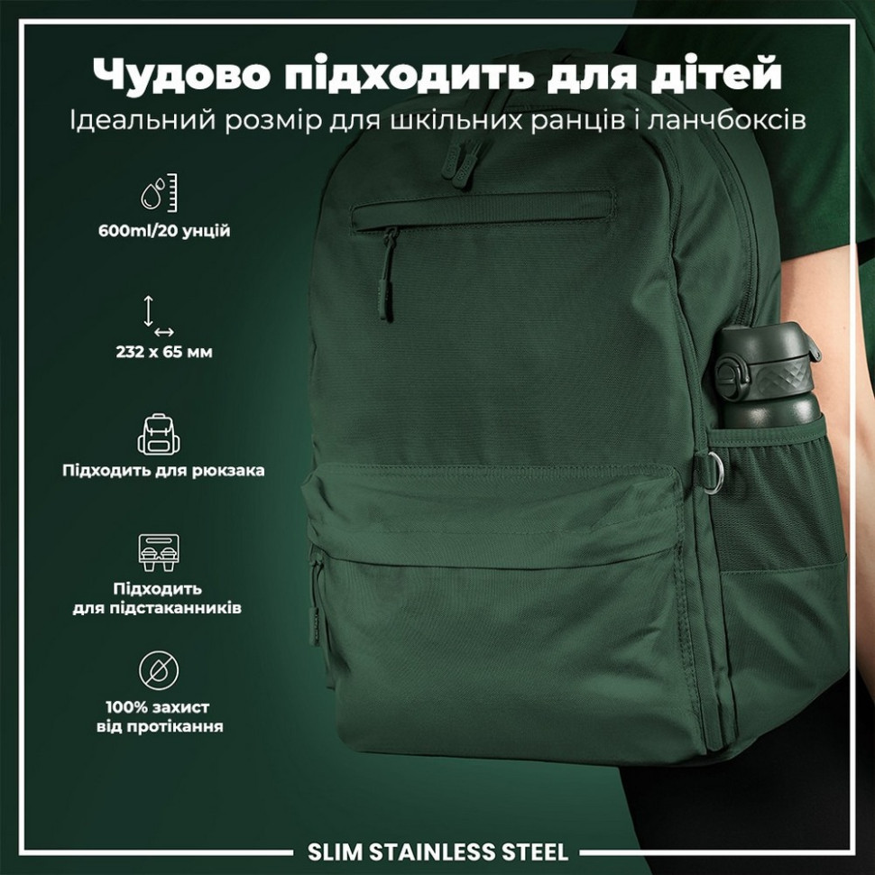 Бутылка для воды металлическая Stainless Steel ION8 I8SS600DGRE 600 мл, Dark Green