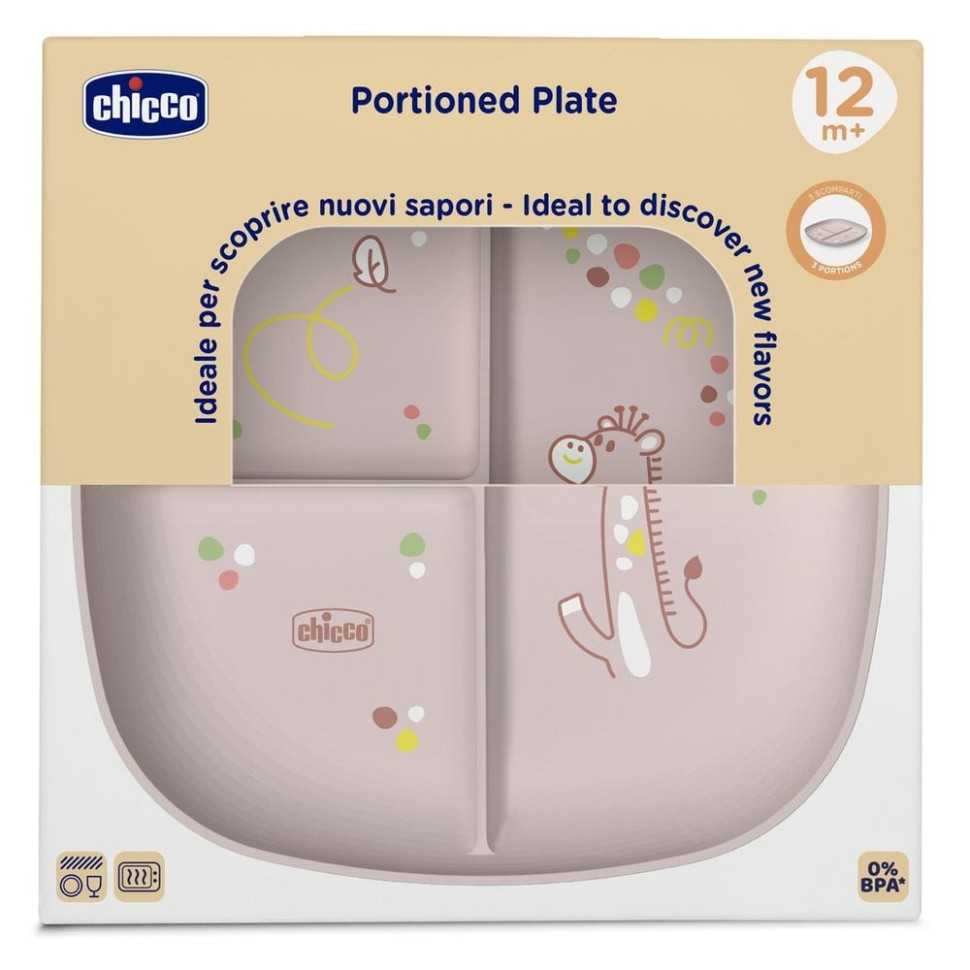 Детская секционная тарелка Chicco 16003.15, розовая, антискользящее покрытие