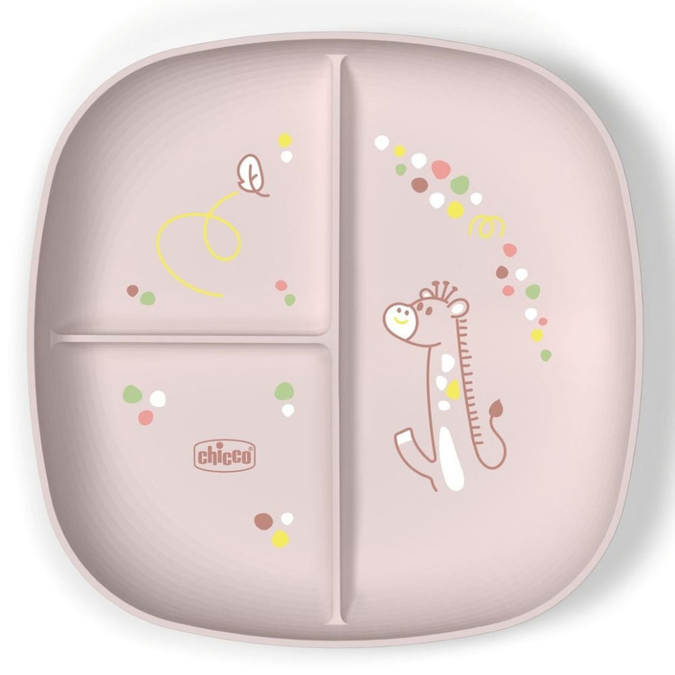 Детская секционная тарелка Chicco 16003.15, розовая, антискользящее покрытие