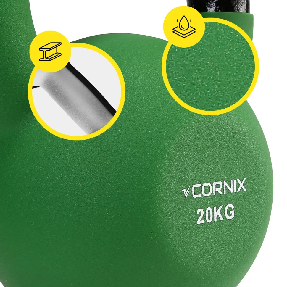 Гиря металлическая Cornix XR-0439 с виниловым покрытием 20 кг, зеленый/черный